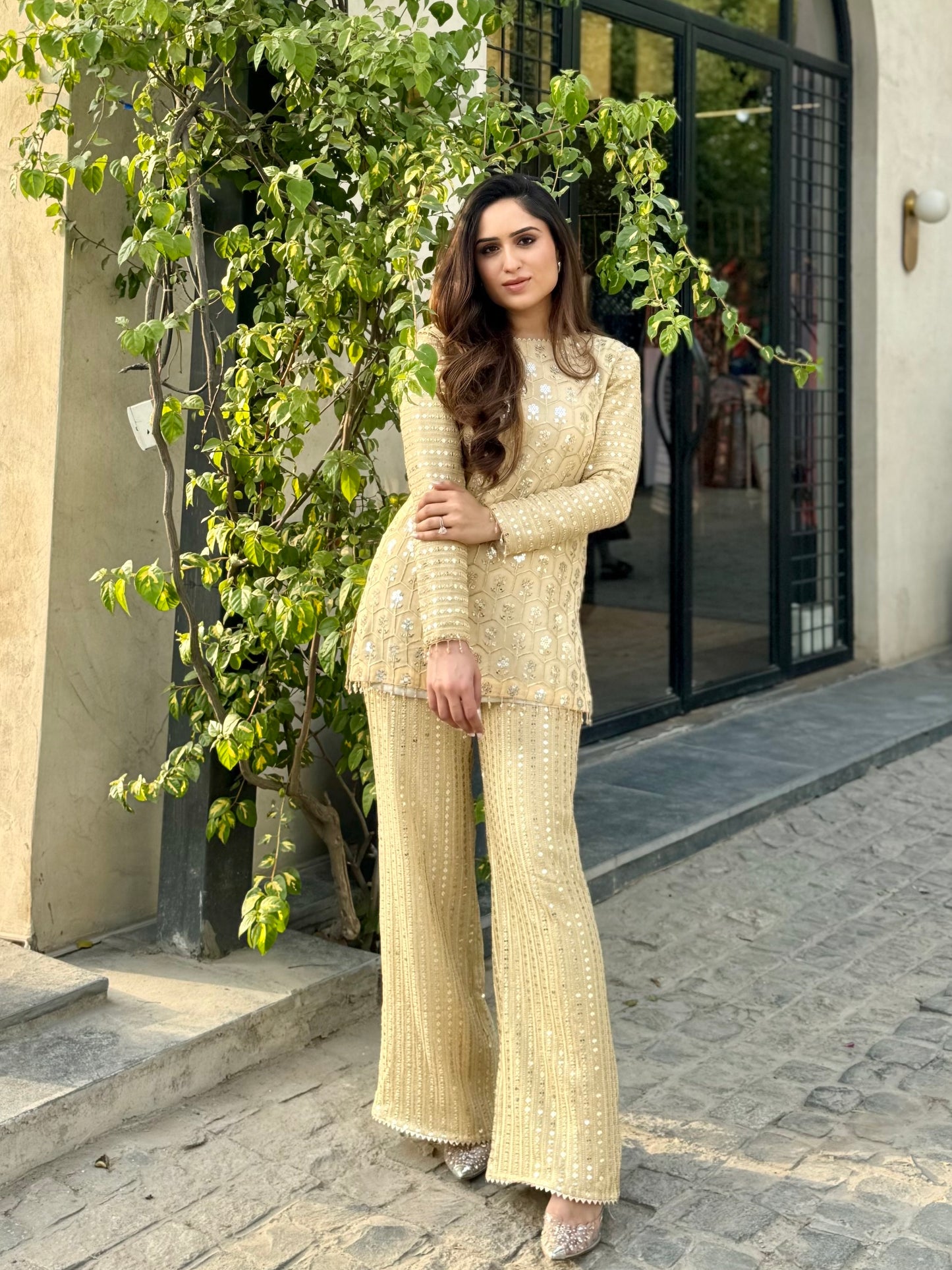 NIKITA VASDEV IN GOLDEN ZARI & SEQUIN COORD SET