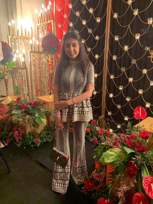 NIKITA KHURANA IN BLACK CHIKANAKRI PEPLUM COORD SET