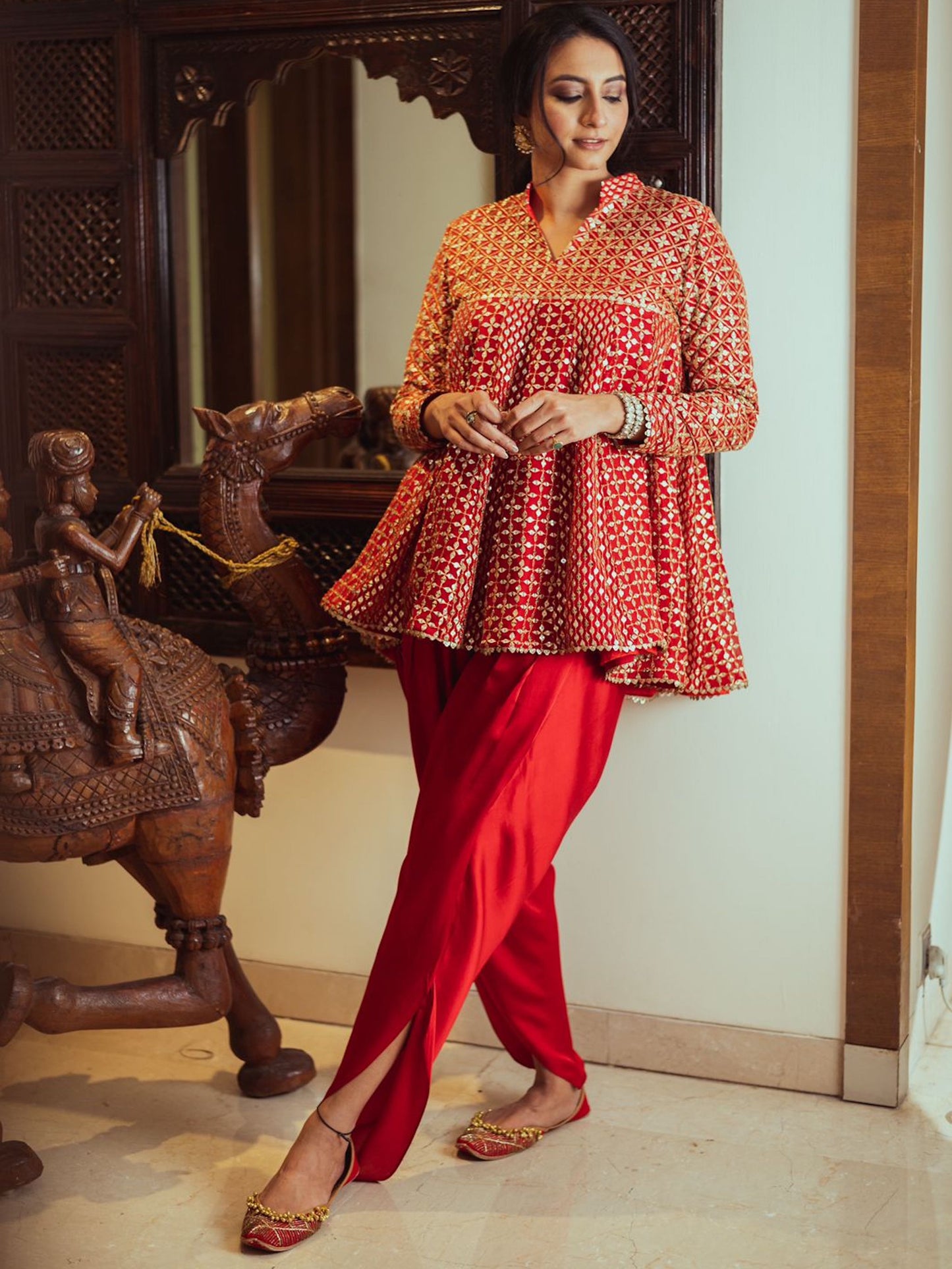 RASNA BHASIN IN RED ZARI & SEQUIN DHOTI SET