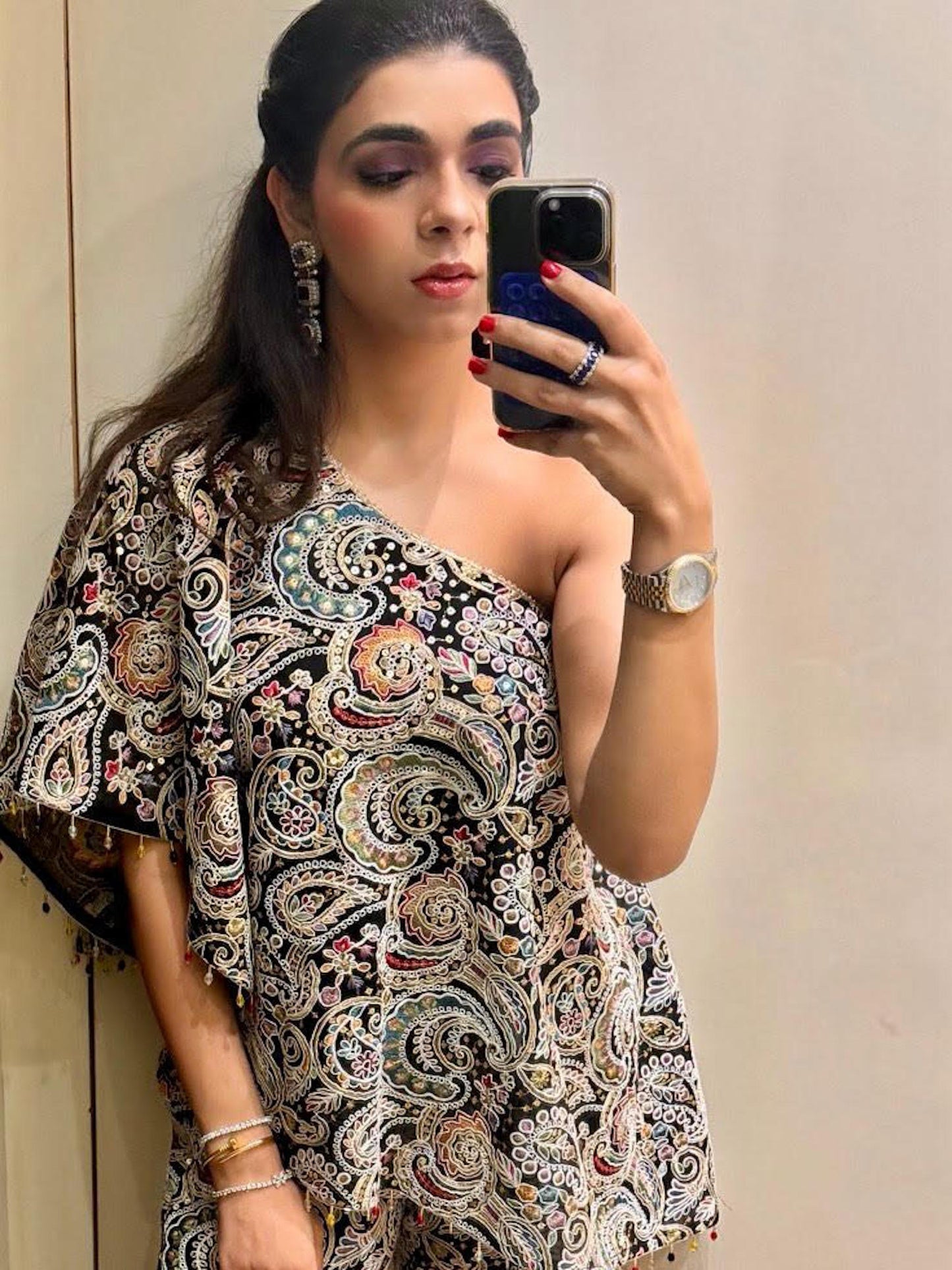 BLACK MULTI COLOR EMBROIDERED CAPE SET