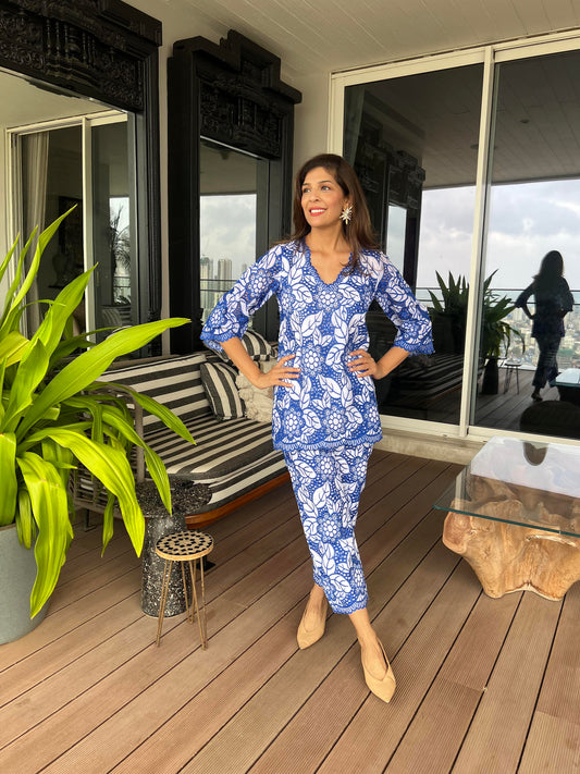 MALLIKA SINGHANIA IN BLUE COTTON COORD SET