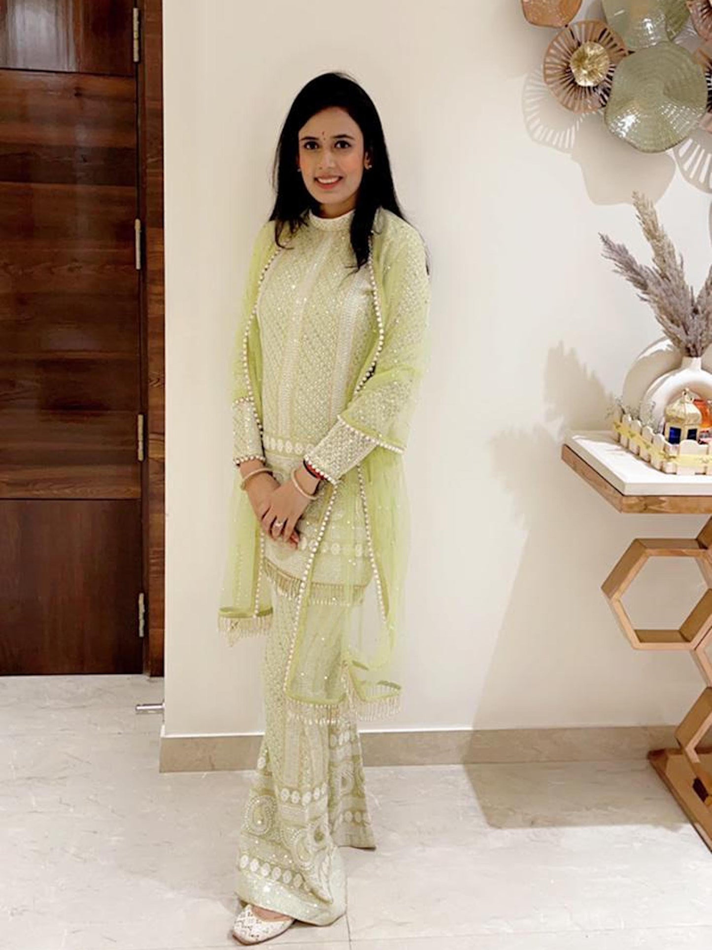 GREEN CHIKANKARI COORD SET