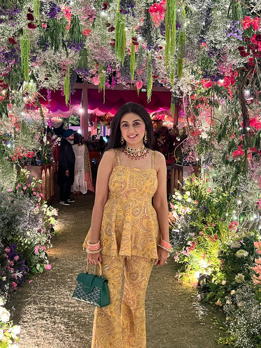 NIKITA KHURANA IN YELLOW MULTI COLOR EMBROIDERED PEPLUM SET