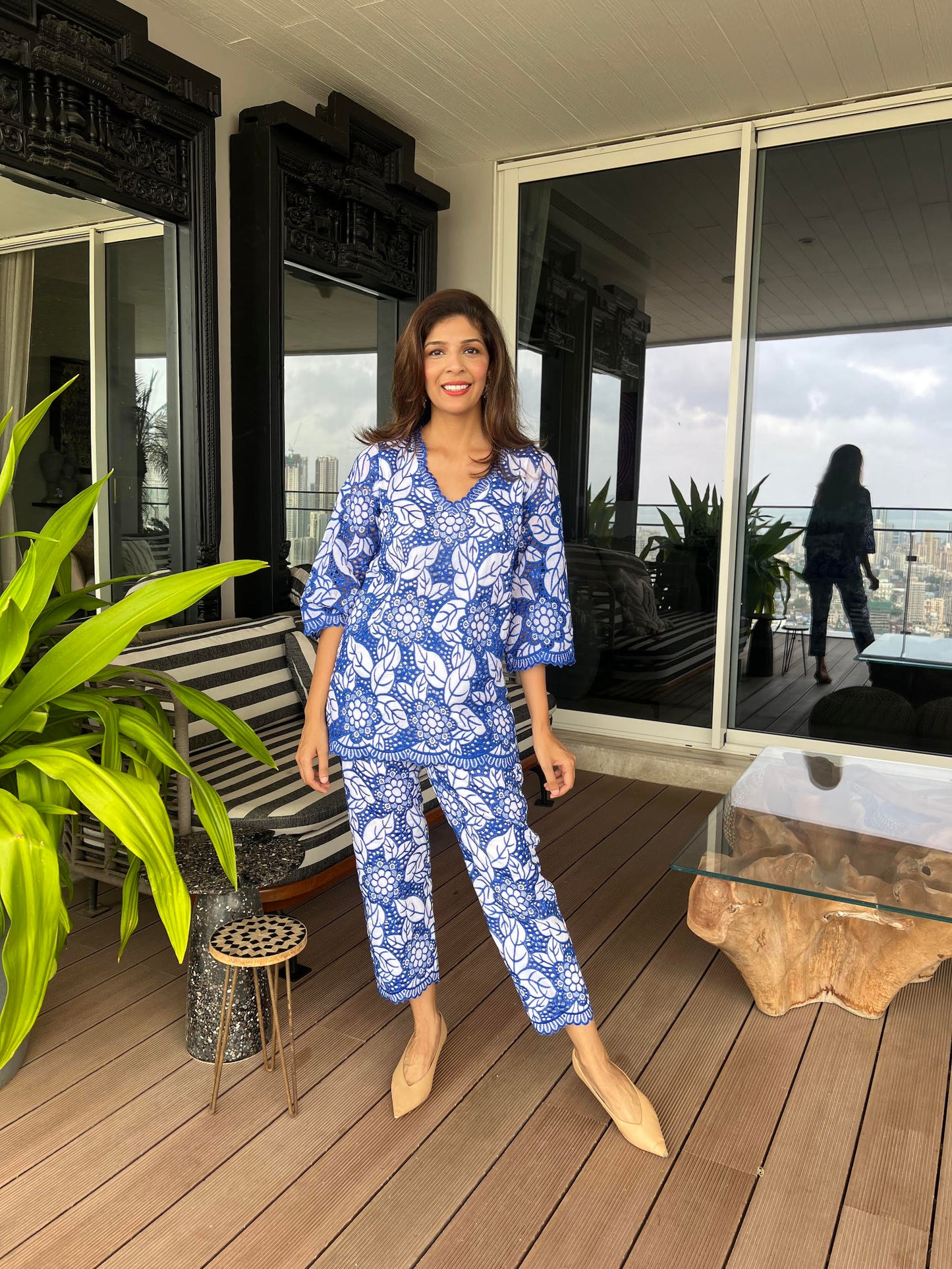 MALLIKA SINGHANIA IN BLUE COTTON COORD SET