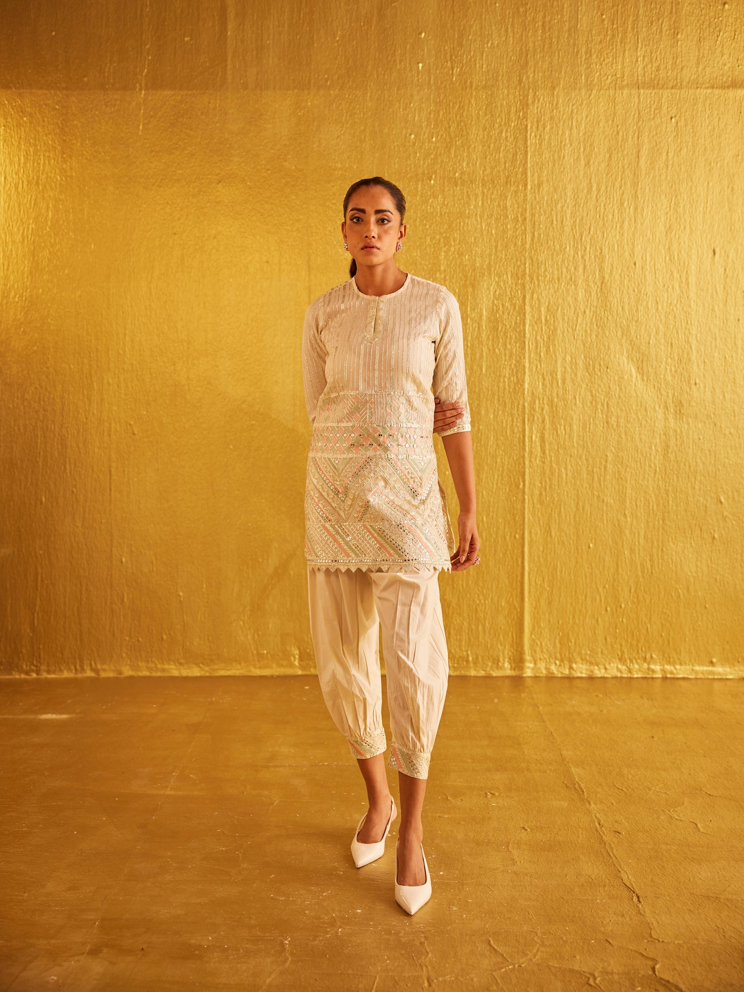 IVORY GOTA WORK KURTA SET