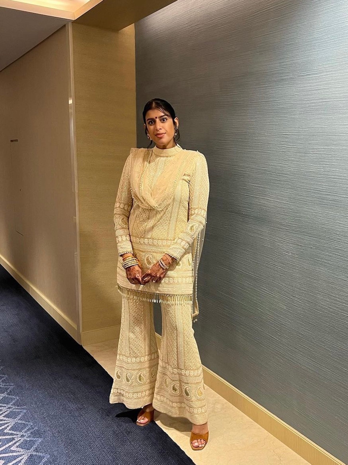BEIGE CHIKANKARI COORD SET