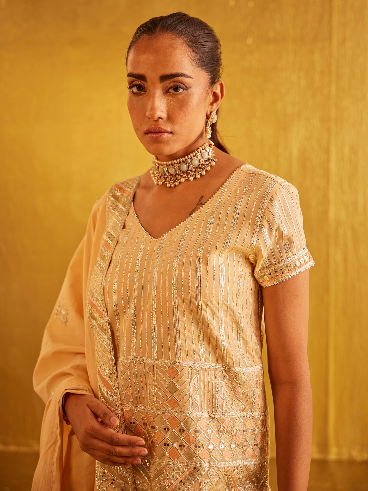 BEIGE GOTA WORK COORD SET