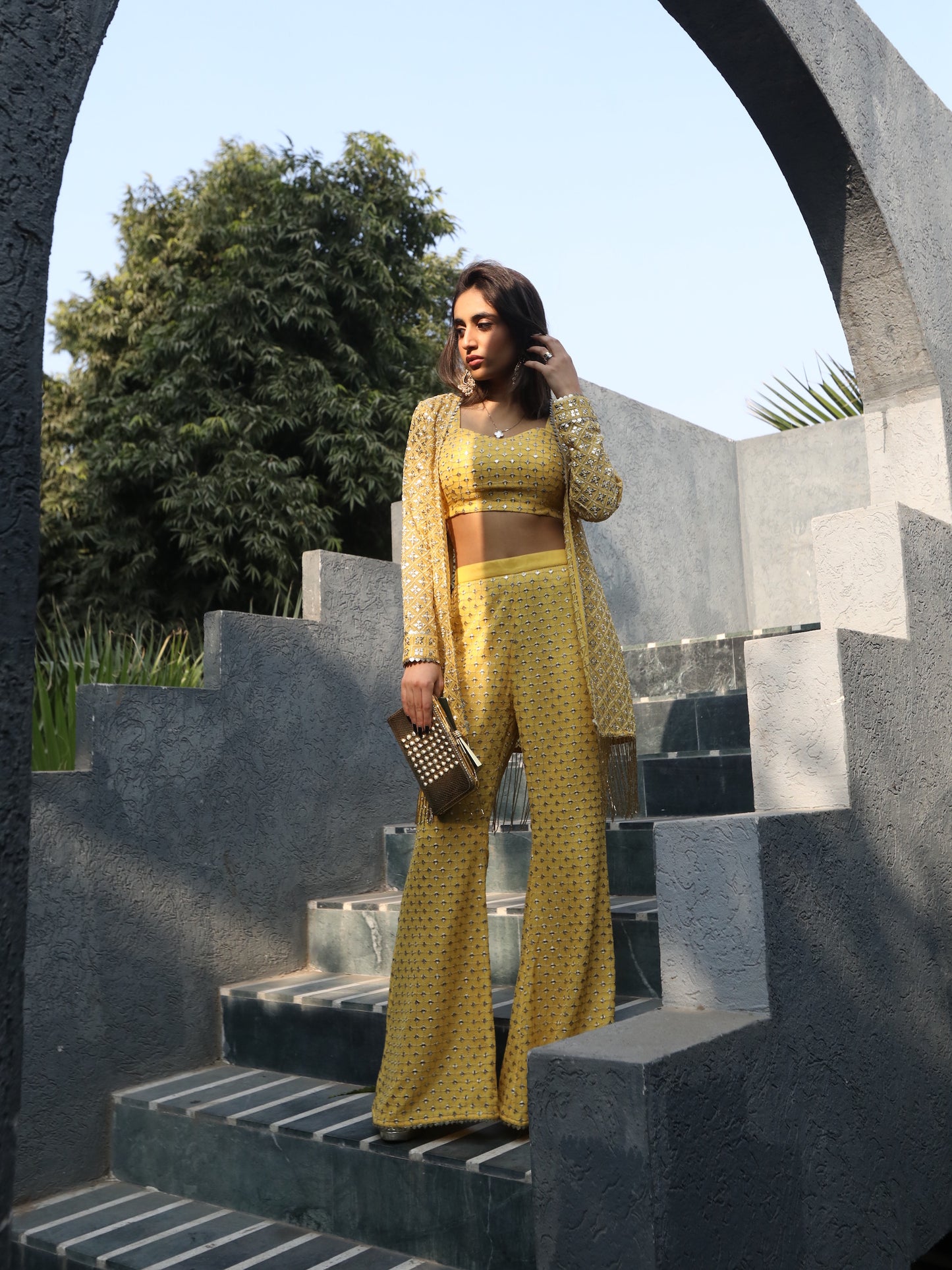 TANYA TULI IN YELLOW ZARI & SEQUIN 3 PIECE SET