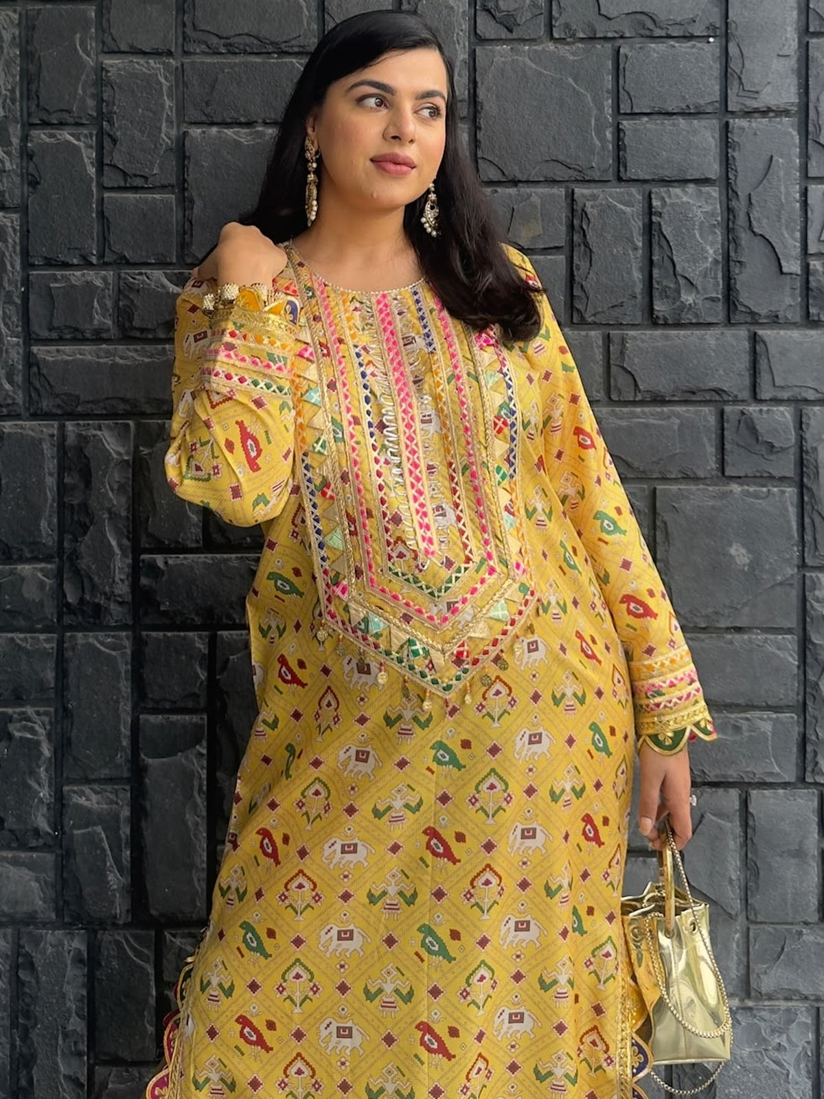 YELLOW LONG PATOLA KAFTAN