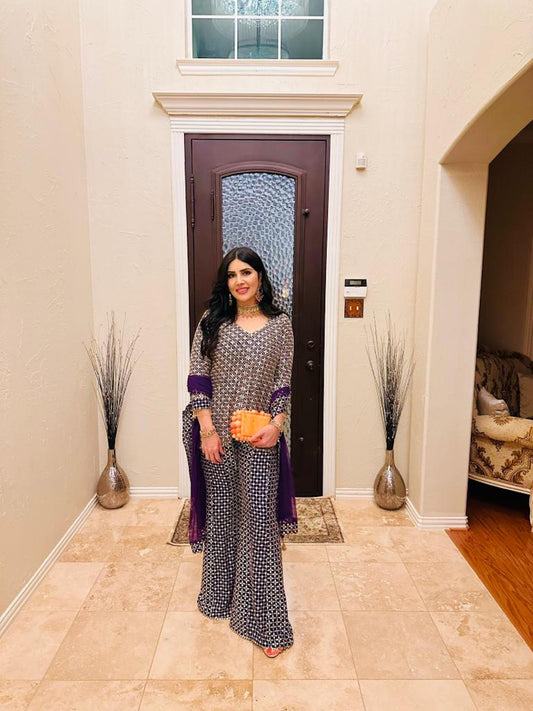 BLUEISH PURPLE ZARI & SEQUIN COORD SET