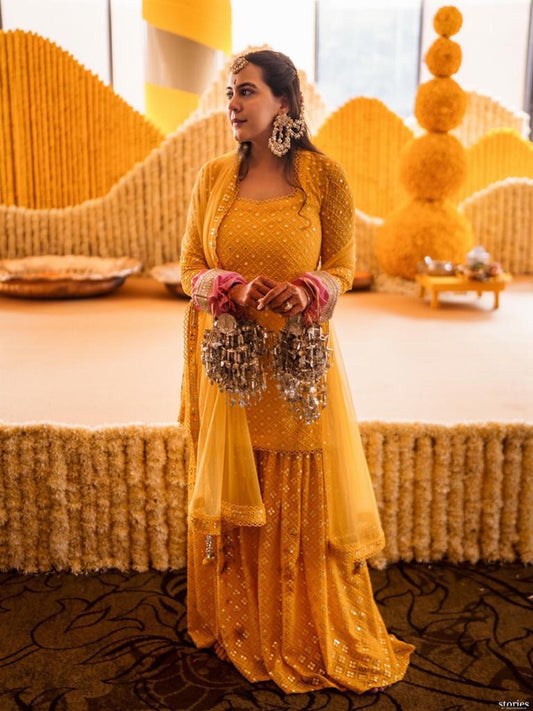 VEDIKA SHARMA IN YELLOW MIRROR WORK GARARA SET