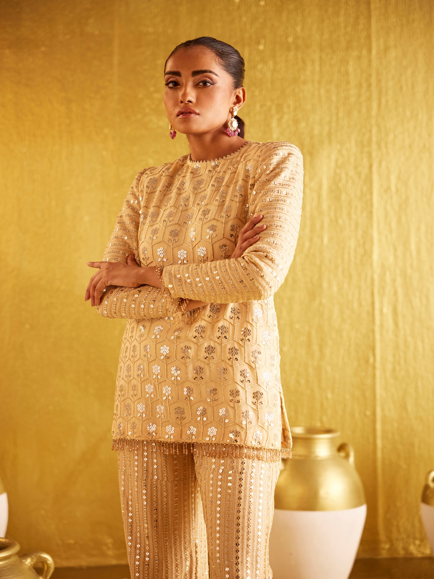 GOLDEN ZARI & SEQUIN COORD SET