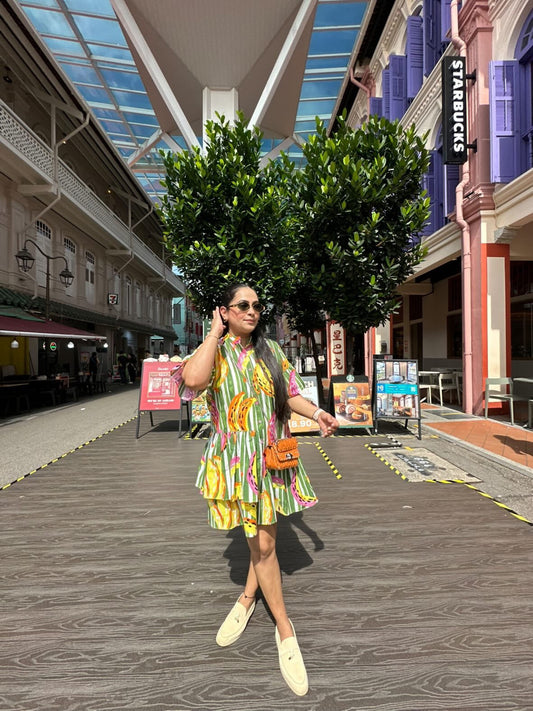SHRADDHA AJMANI IN BANANA PRINT COTTON DRESS