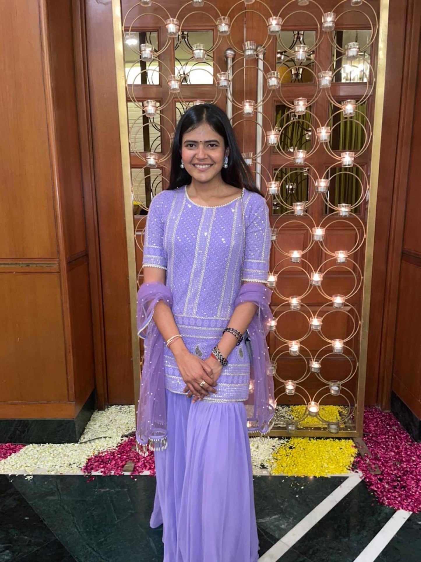 CHIKANKARI FRILL SHARARA SET