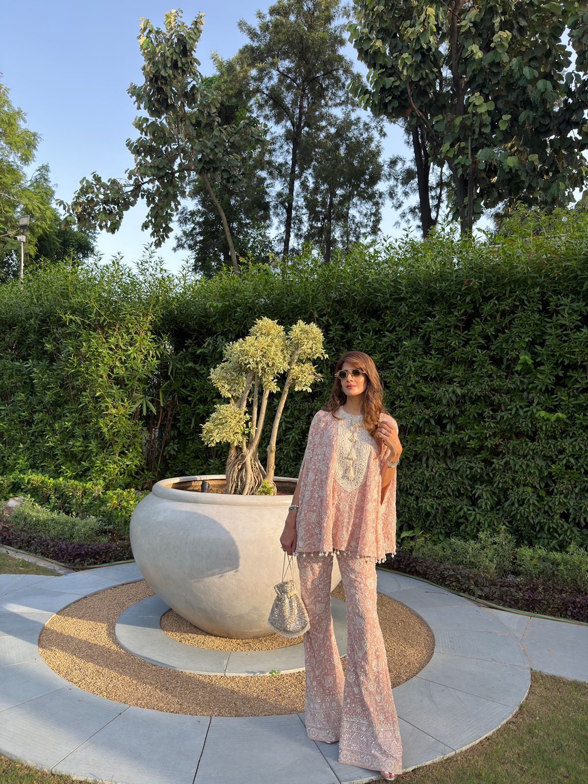 NEHA NAGAR IN PINK LUCKNAWI PEARL WORK CAPE SET