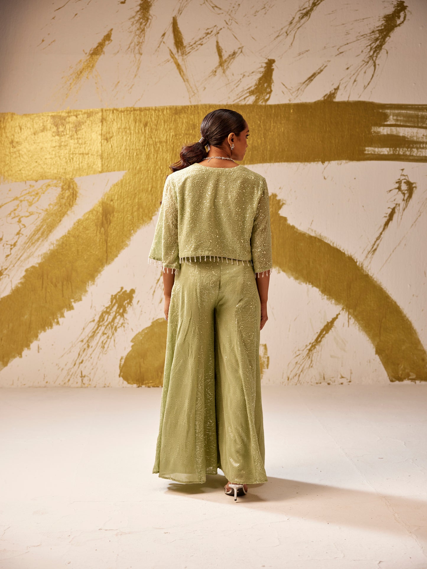 GREEN SEQUIN WORK 3 PIECE SET