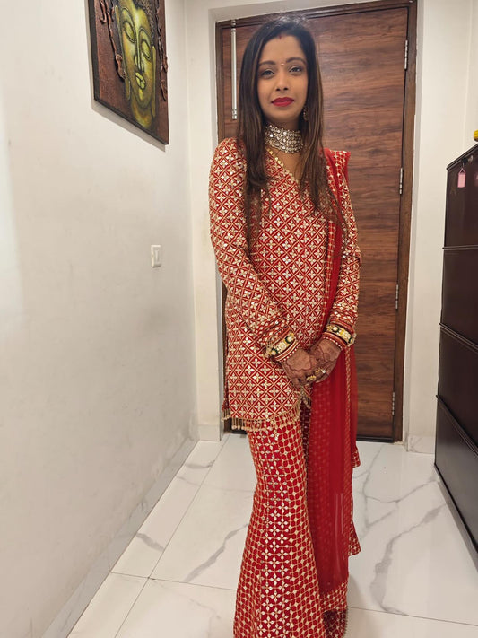 RED ZARI & SEQUIN COORD SET