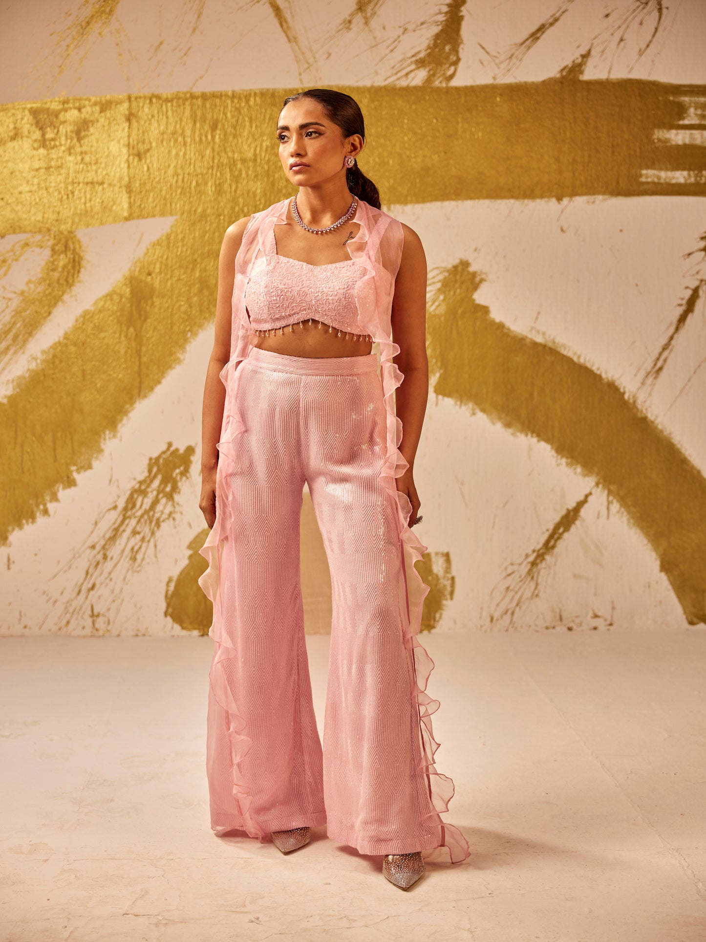 PINK SEQUIN WORK 3 PIECE SET