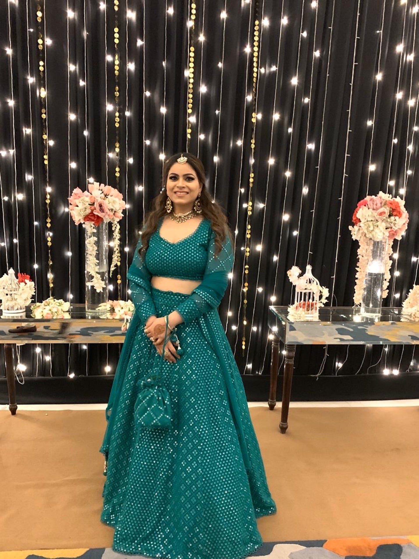 GREEN MIRROR WORK LEHENGA SET