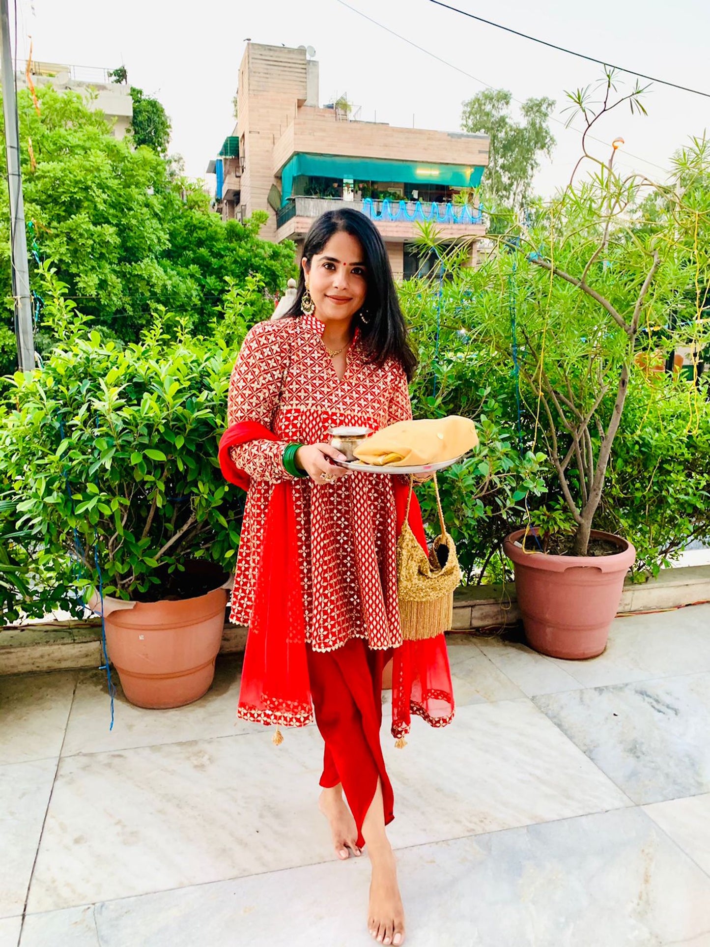 RED ZARI & SEQUIN DHOTI SET