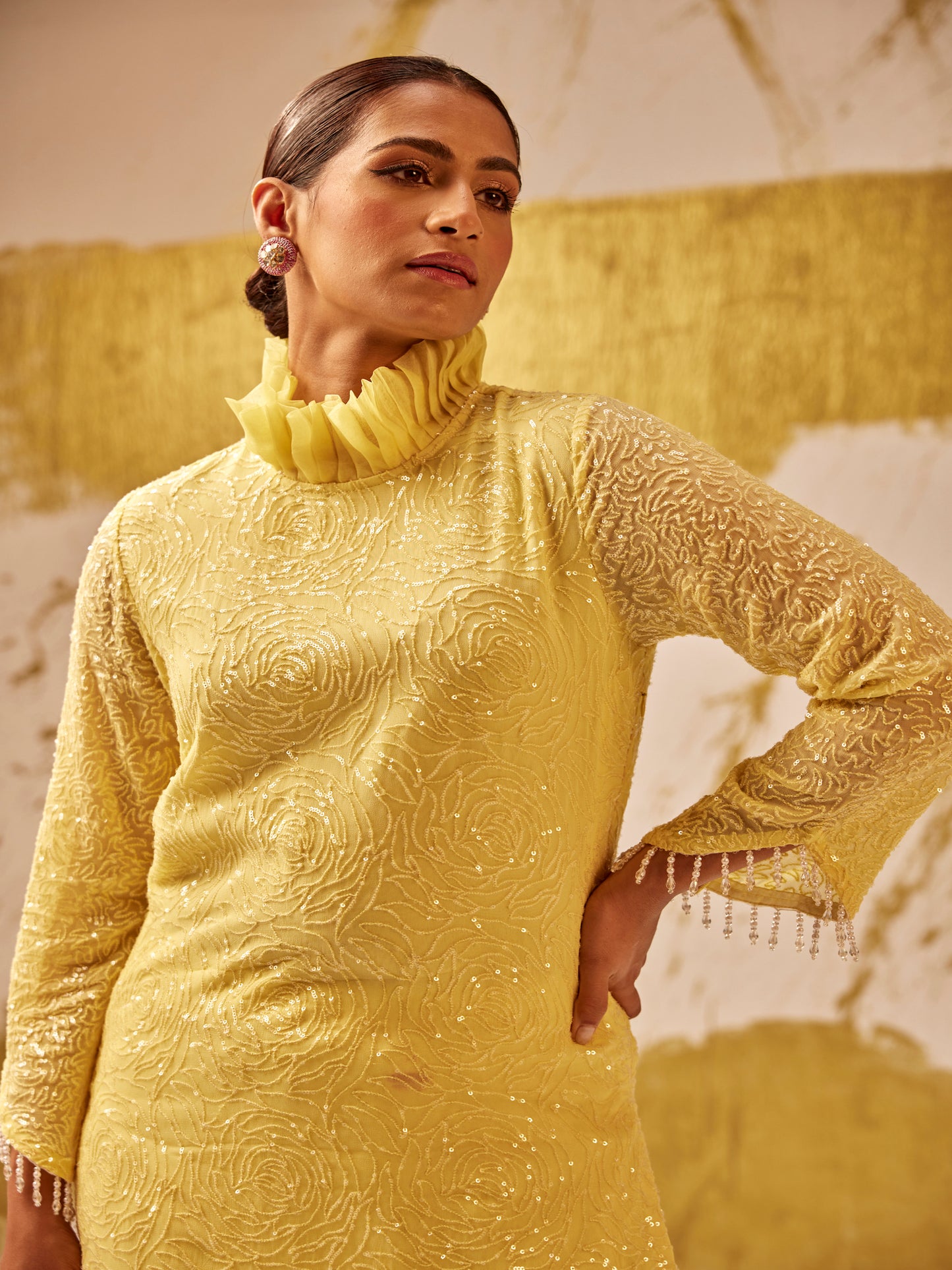 YELLOW SEQUIN WORK COORD SET