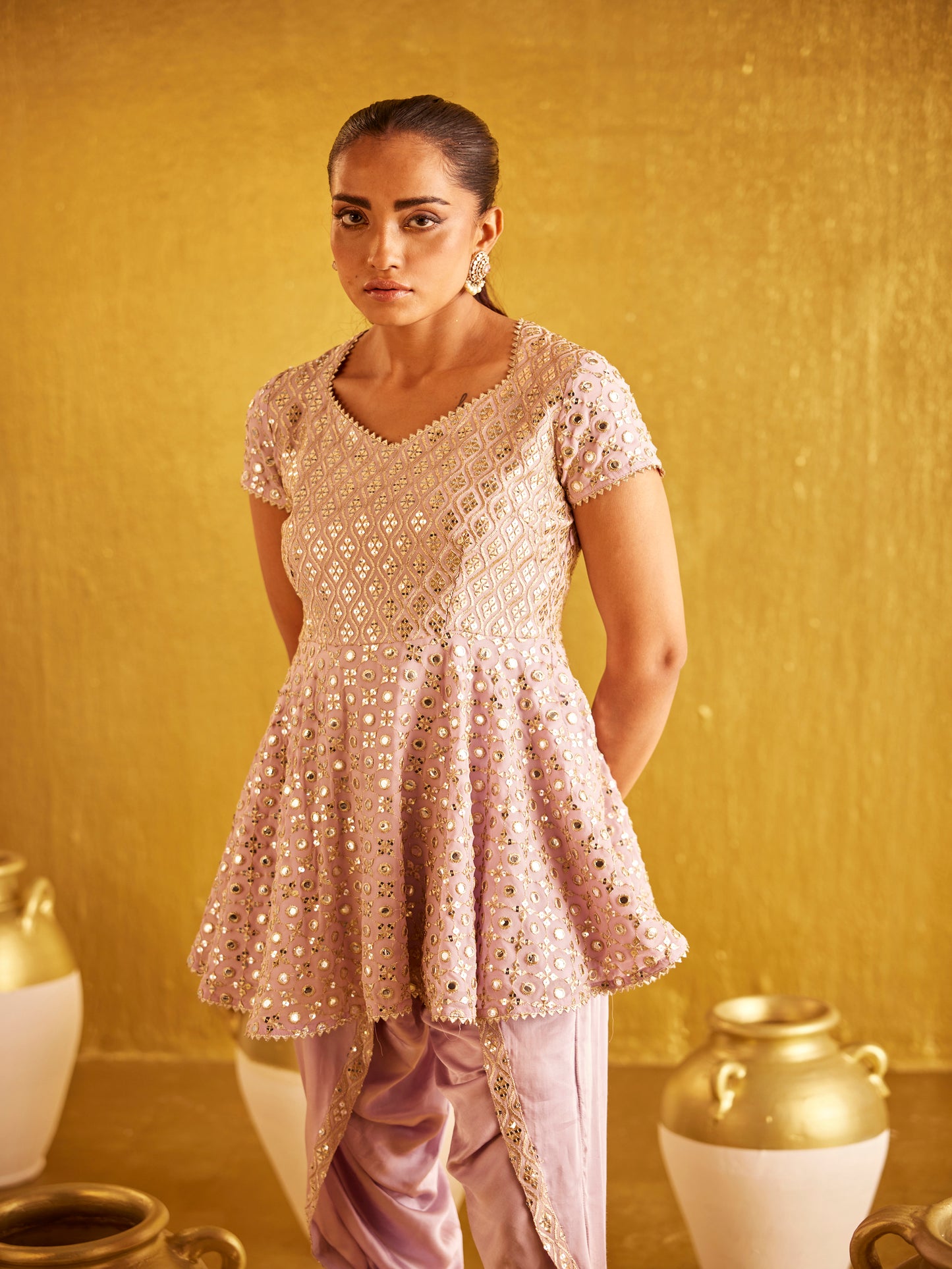 LILAC ZARI & SEQUIN PEPLUM SET