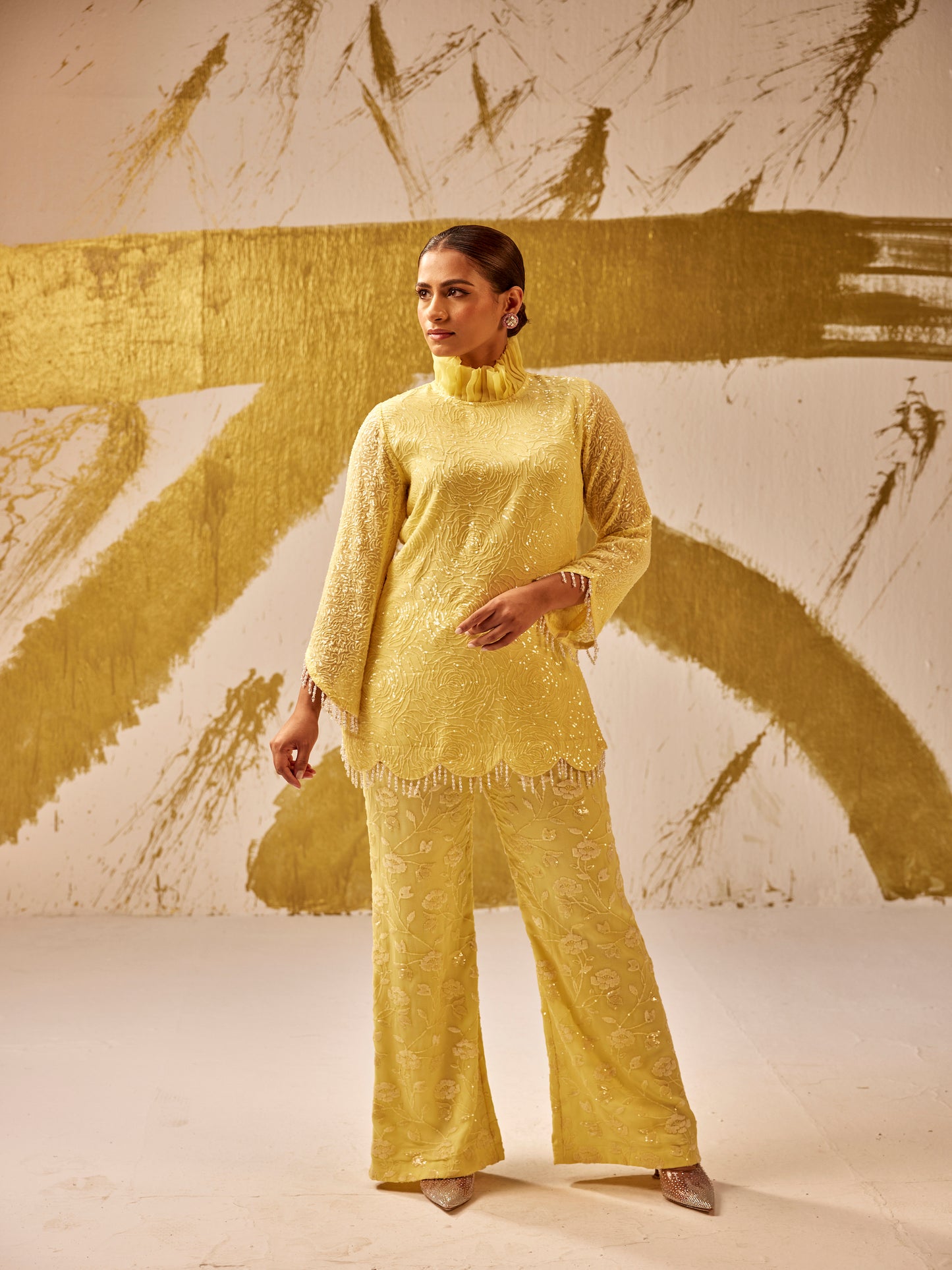 YELLOW SEQUIN WORK COORD SET