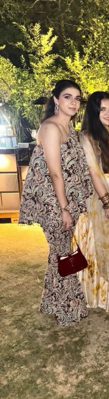 BLACK MULTI COLOR EMBROIDERED CAPE SET