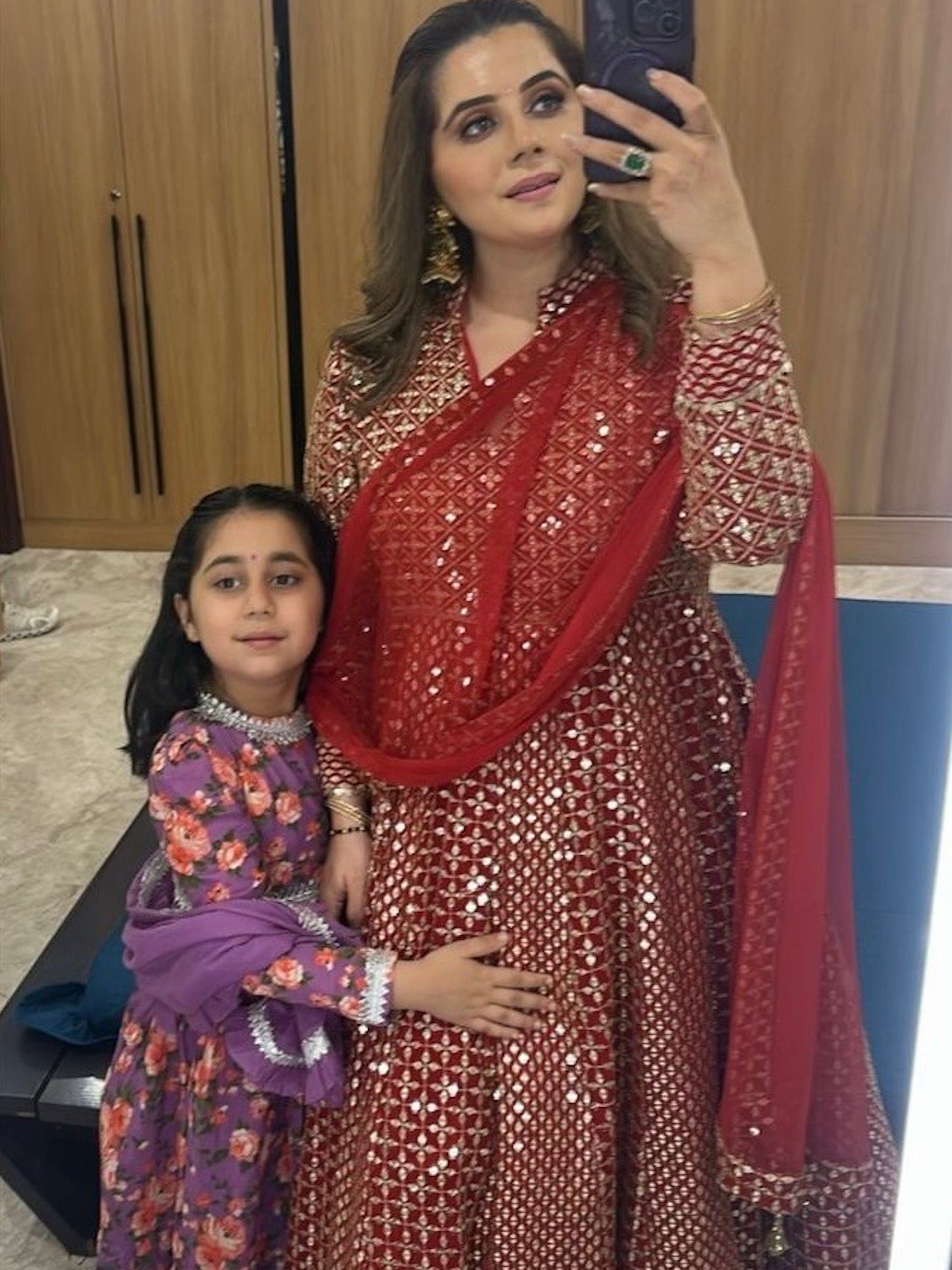 RED ZARI & SEQUIN ANARKALI SET