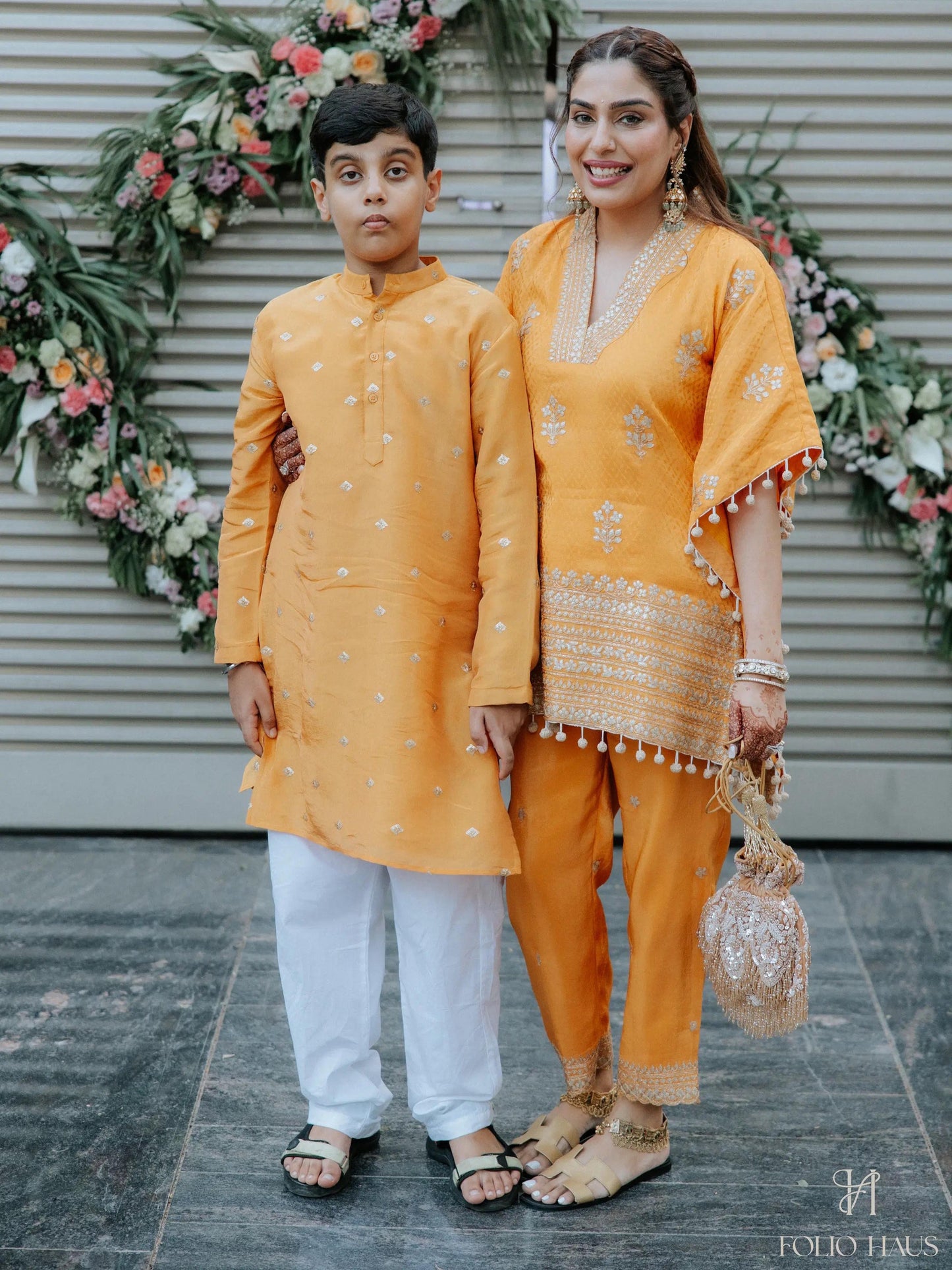 FAMILY IN ORANGE KAFTAN SET