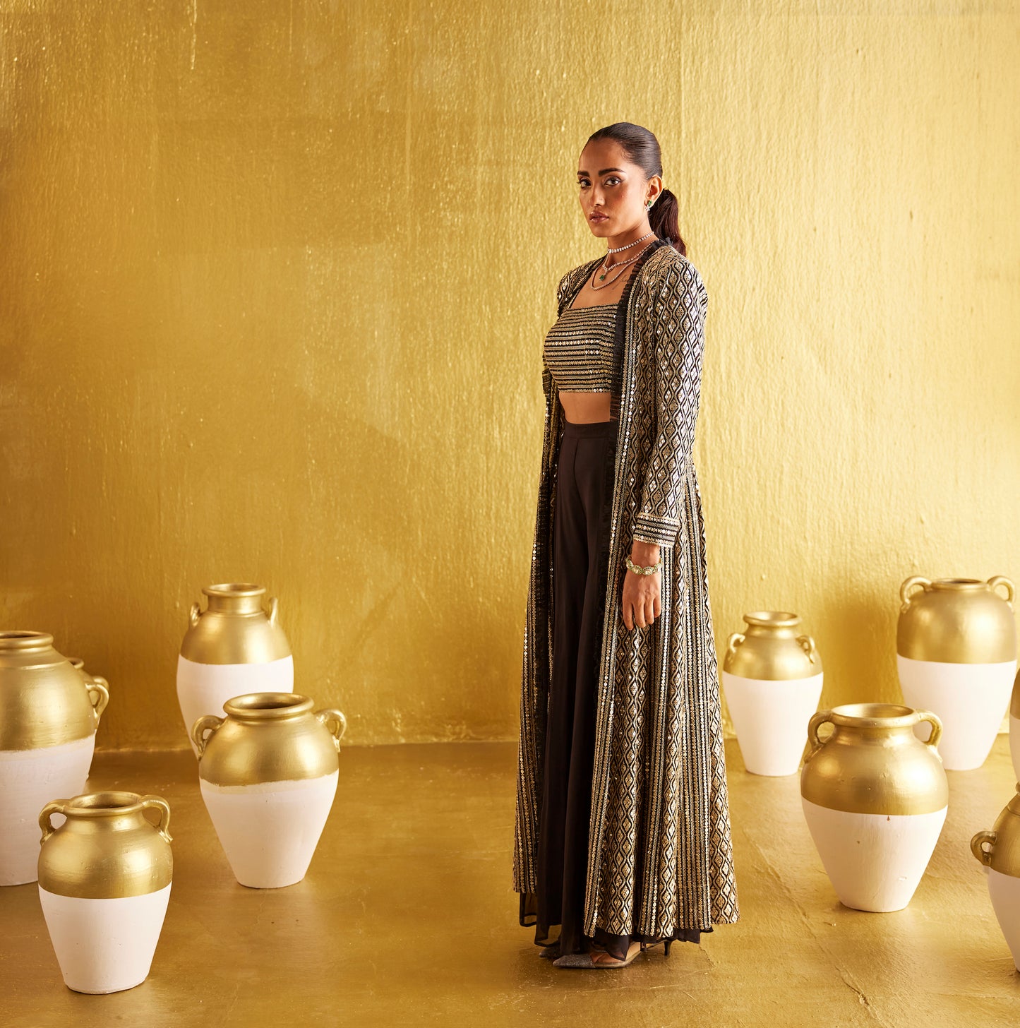 BLACK ZARI & SEQUIN JACKET SET