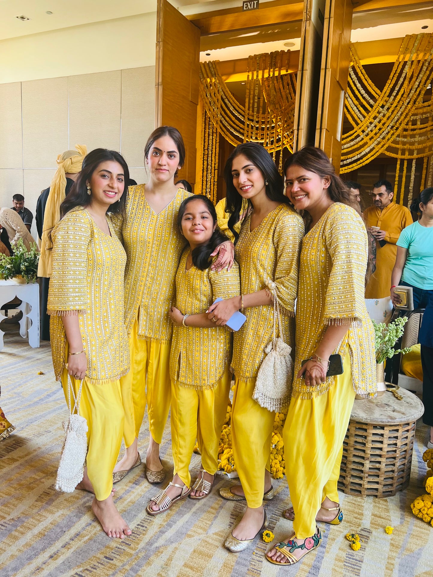 BRIDESMAIDS IN YELLOW GOTA WORK DHOTI SET