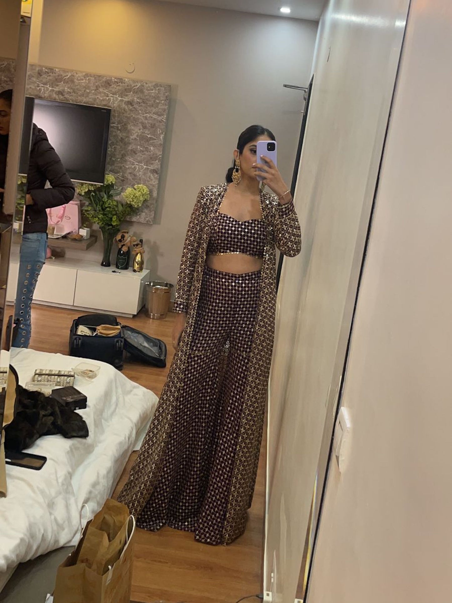 PURPLE ZARI & SEQUIN 3 PIECE SET