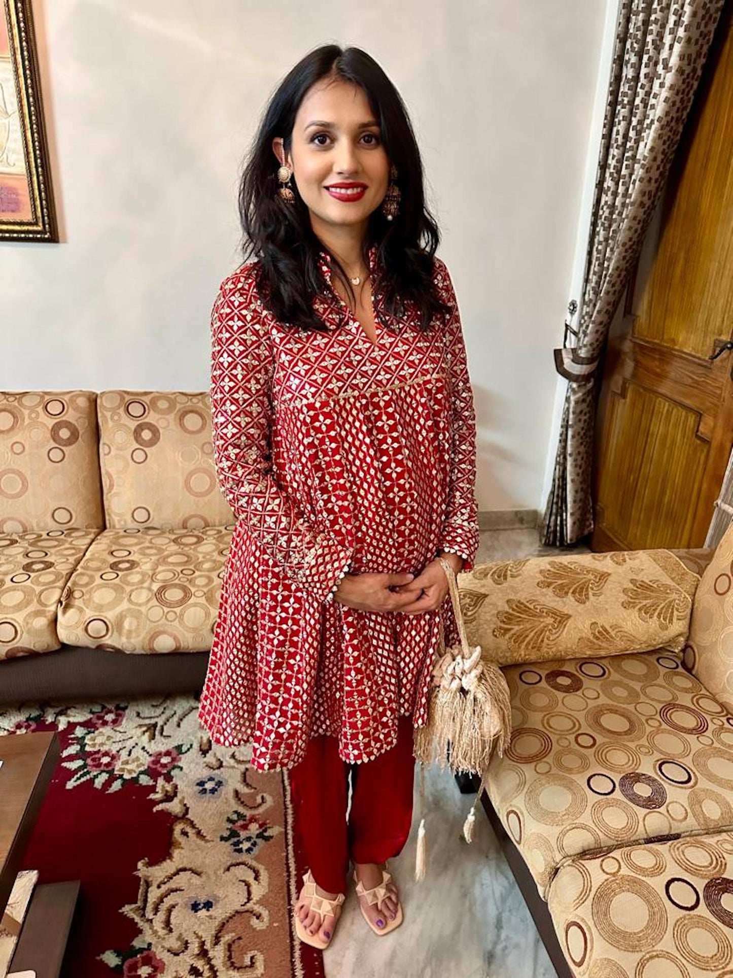 RED ZARI & SEQUIN DHOTI SET