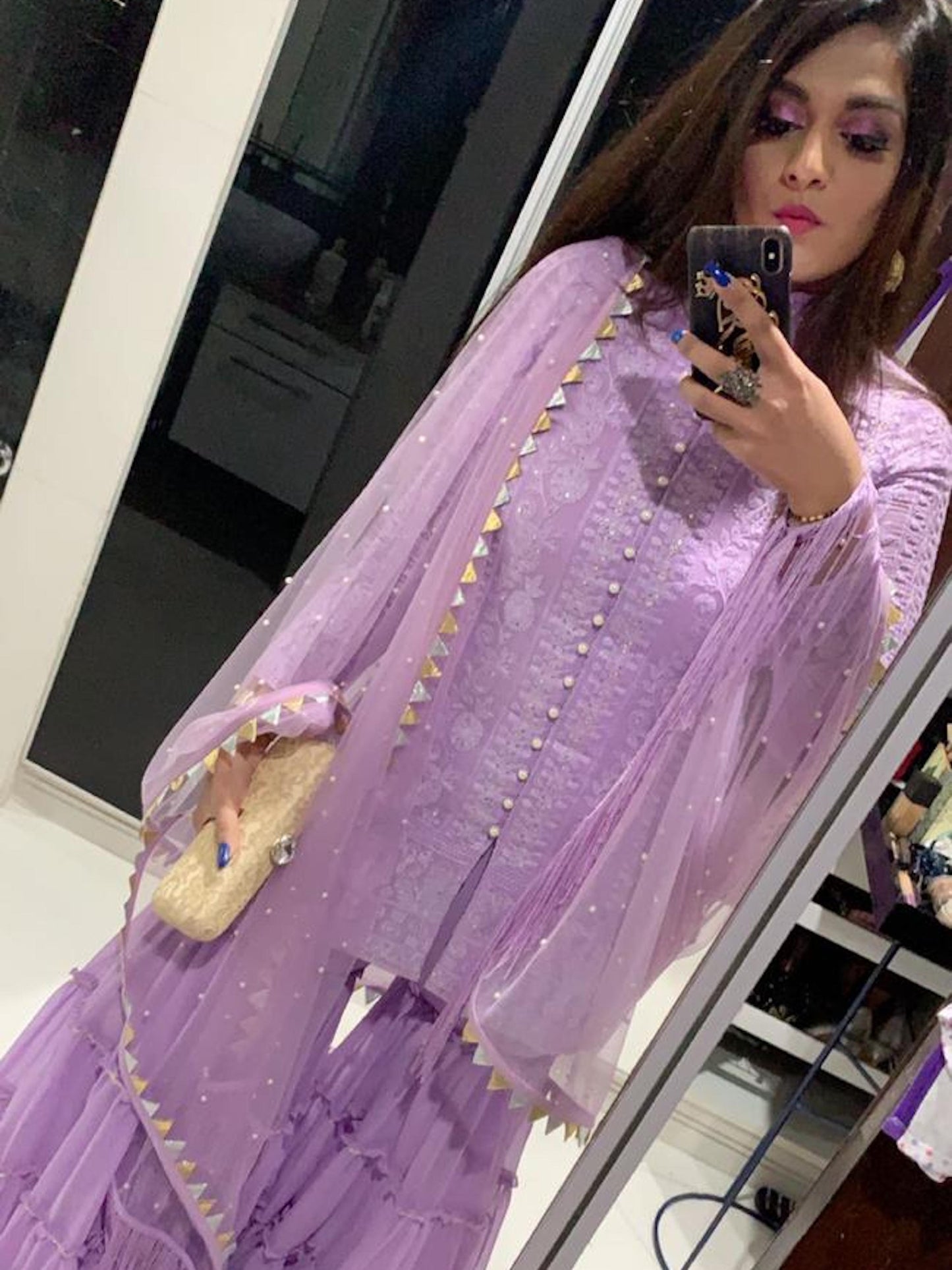 CHIKANKARI FRILL SHARARA SET