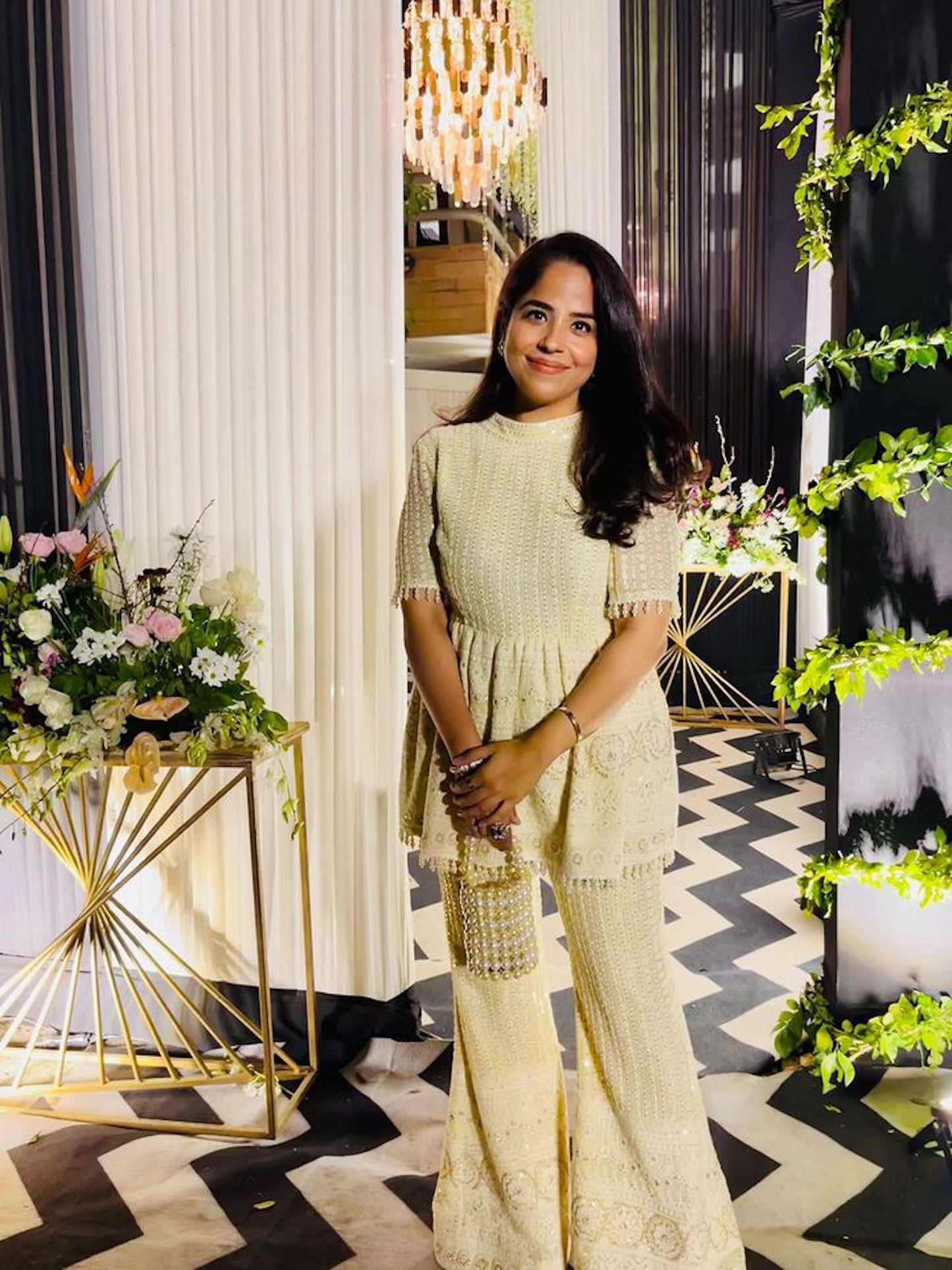 BEIGE CHIKANKARI PEPLUM COORD SET
