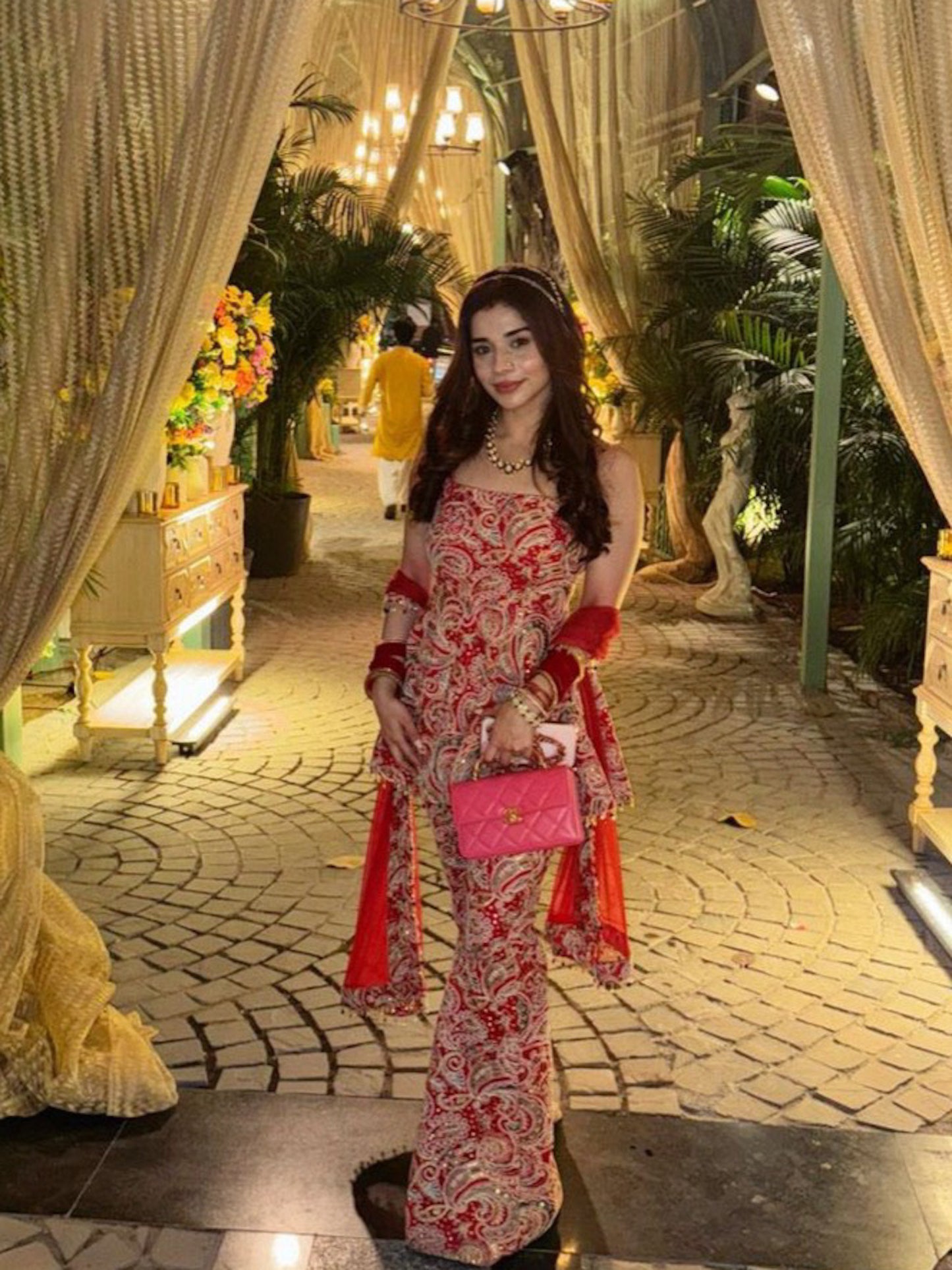 Red multicolor peplum set