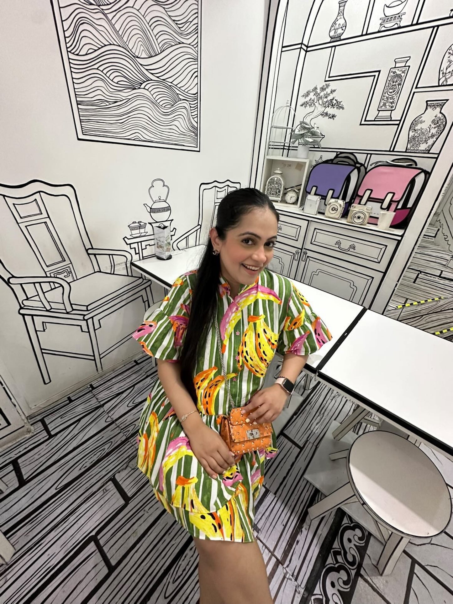 SHRADDHA AJMANI IN BANANA PRINT COTTON DRESS