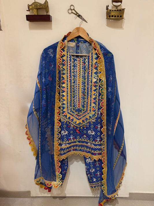 BLUE PATOLA KURTA SET