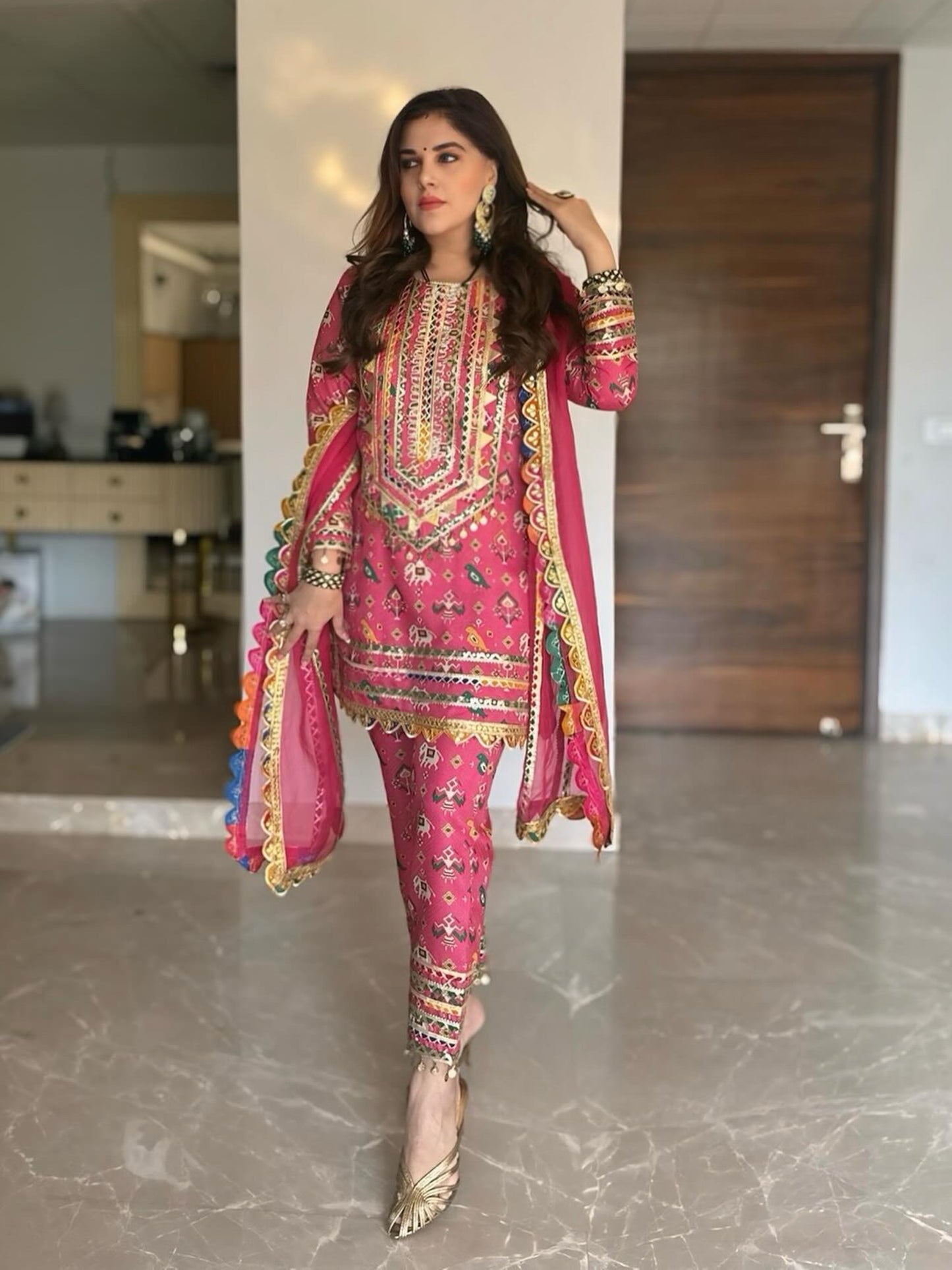 RANI PINK PATOLA KURTA SET