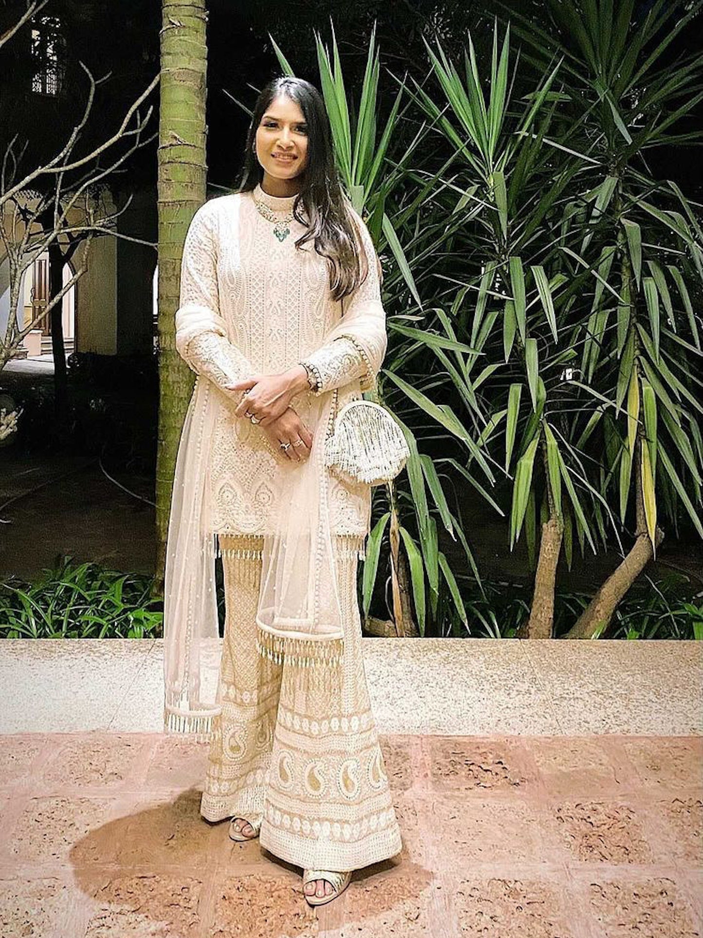 BEIGE CHIKANKARI COORD SET