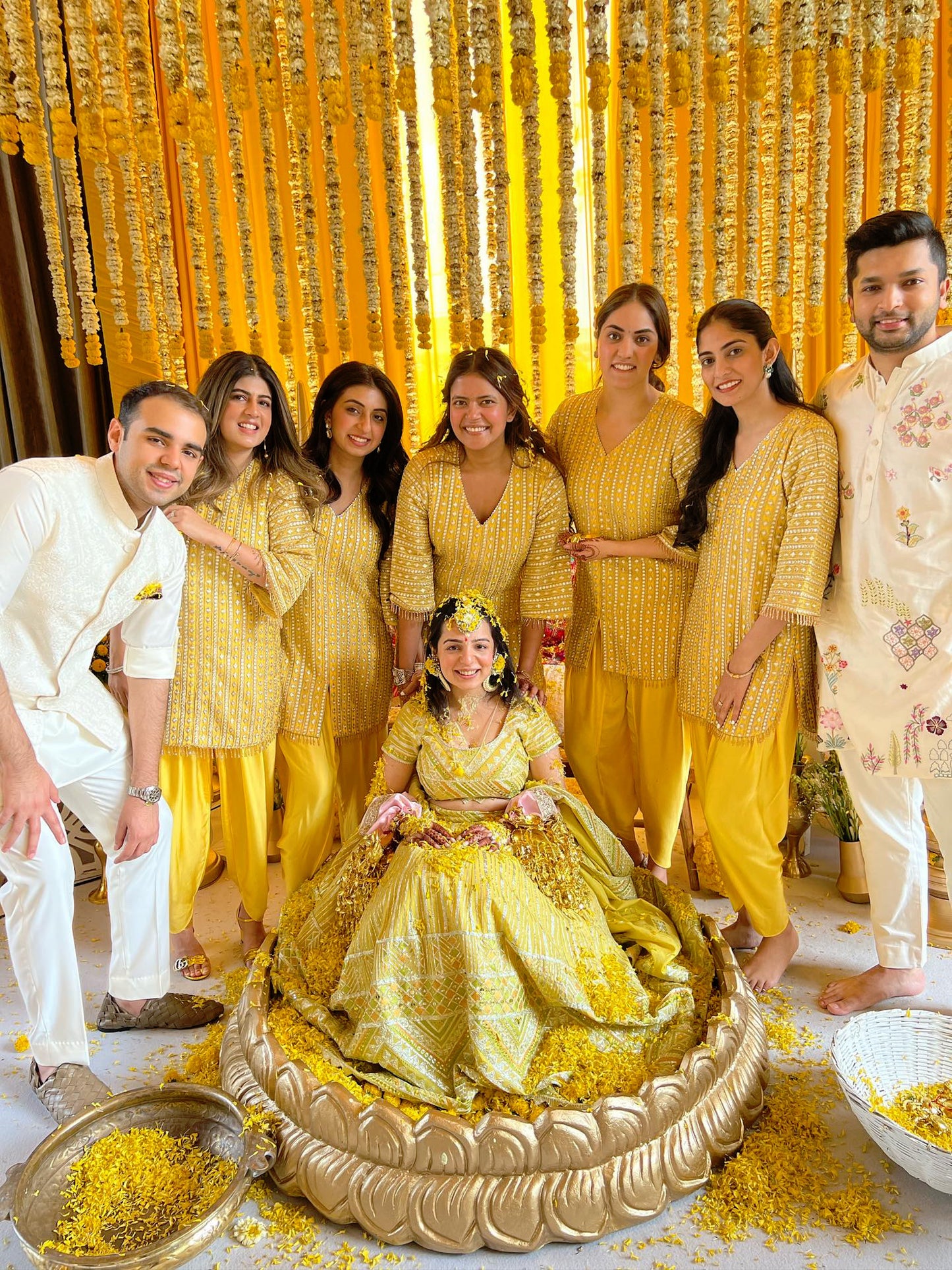 BRIDESMAIDS IN YELLOW GOTA WORK DHOTI SET