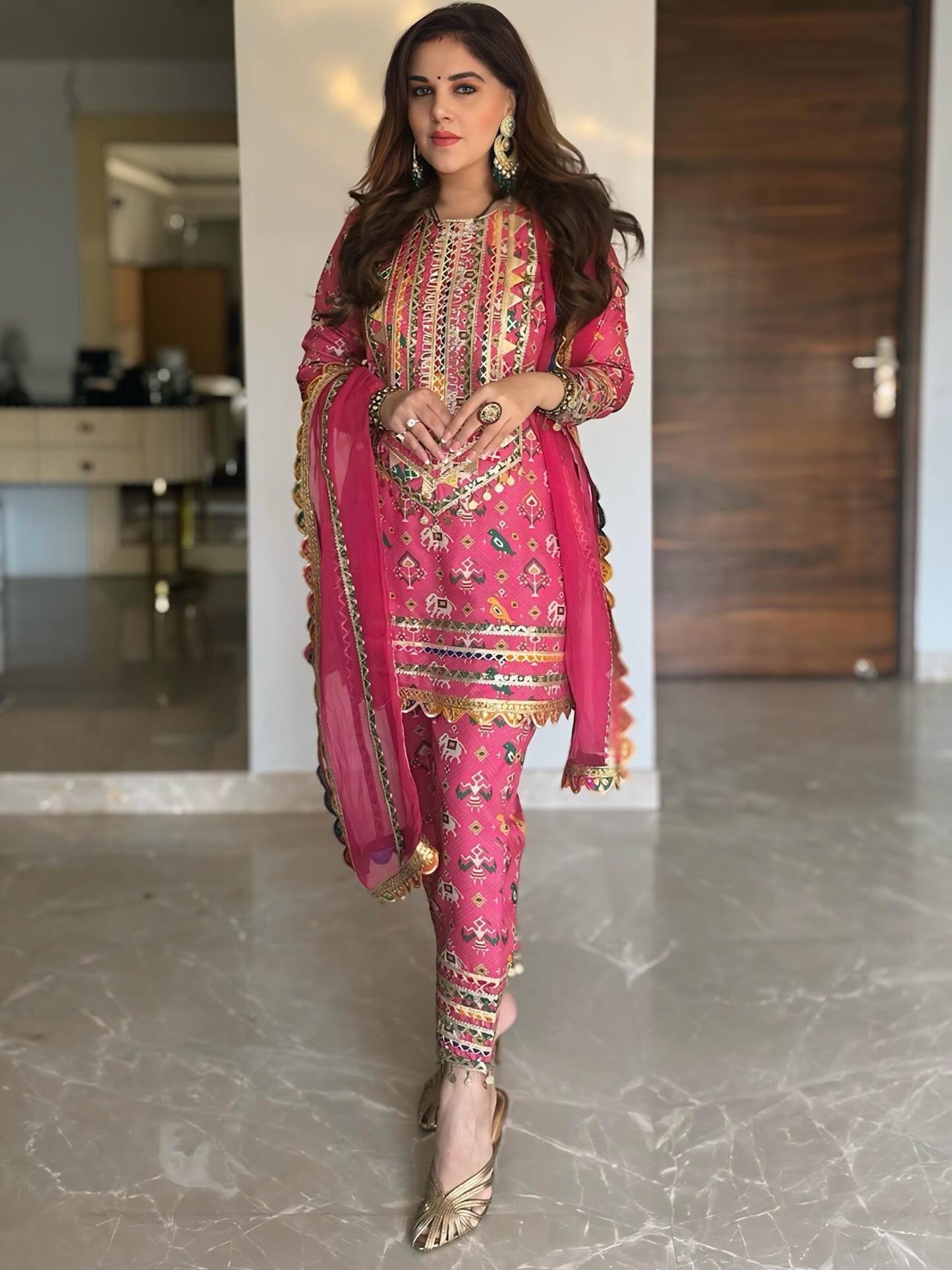 RANI PINK PATOLA KURTA SET