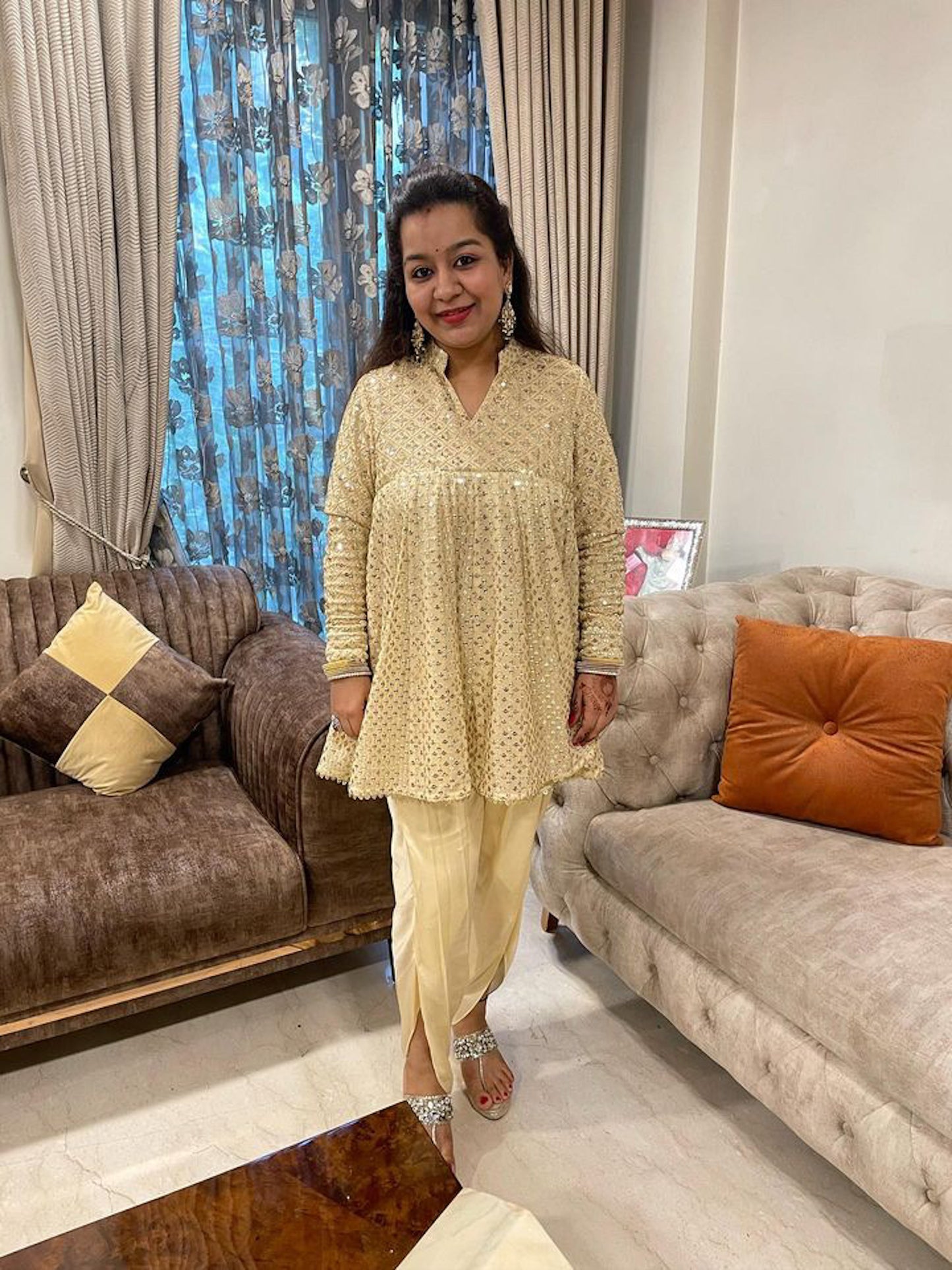 IVORY ZARI & SEQUIN DHOTI SET