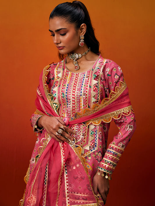 RANI PINK PATOLA KURTA SET