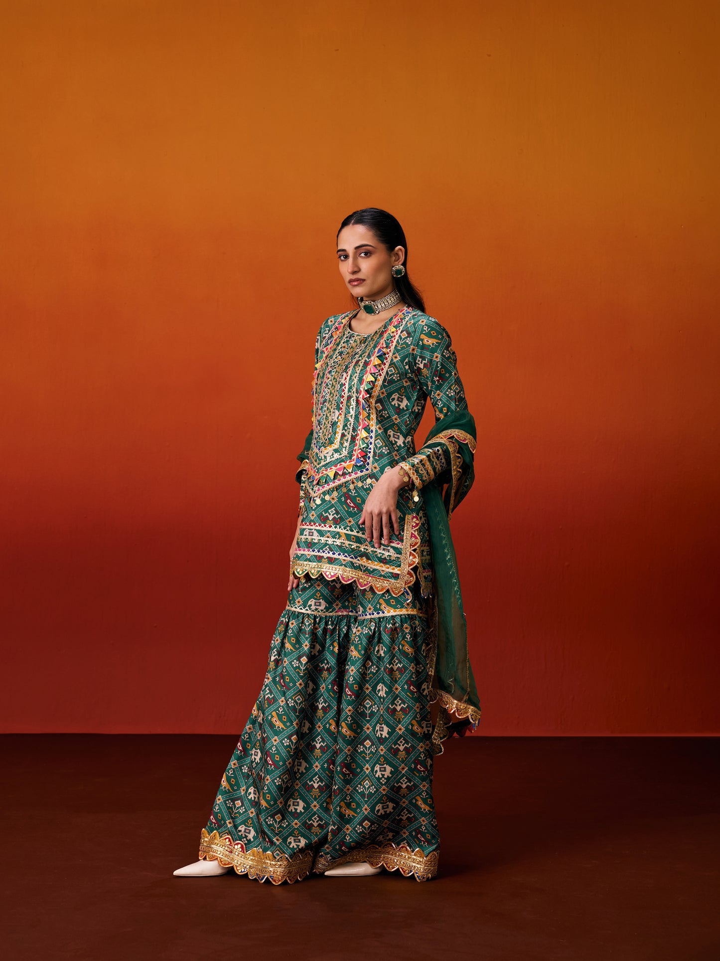 GREEN PATOLA SHARARA SET
