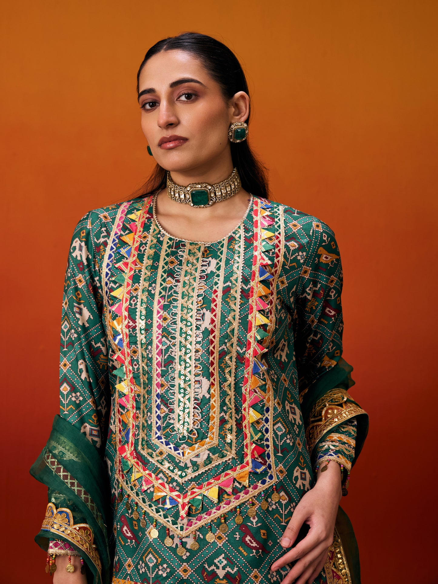 GREEN PATOLA SHARARA SET