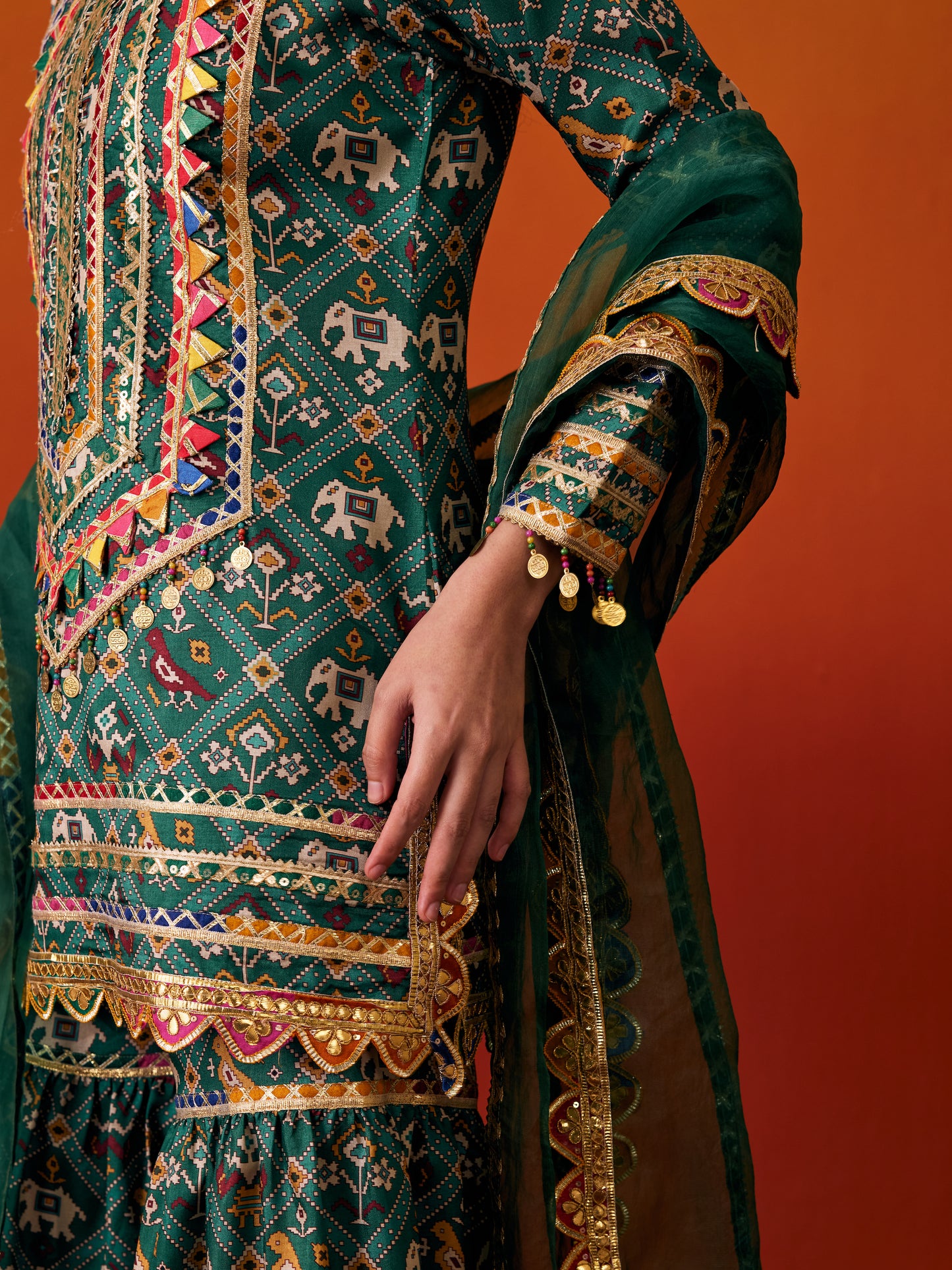 GREEN PATOLA SHARARA SET