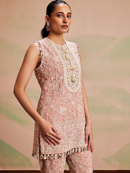 PINK LUCKNAWI PEARL WORK COORD SET