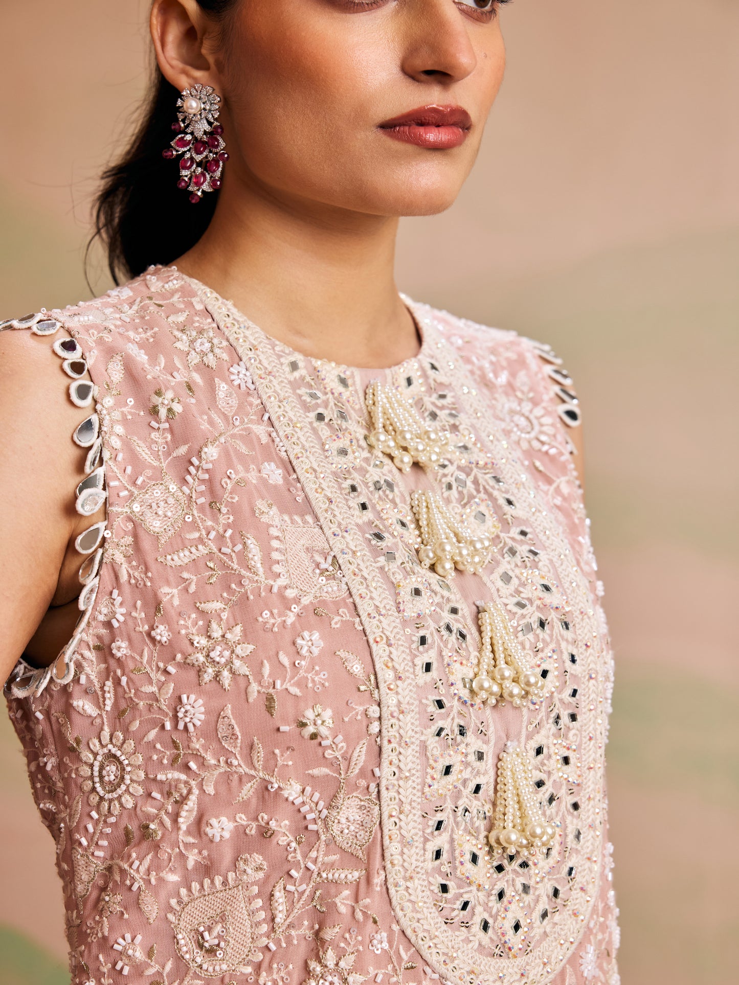 PINK LUCKNAWI PEARL WORK COORD SET